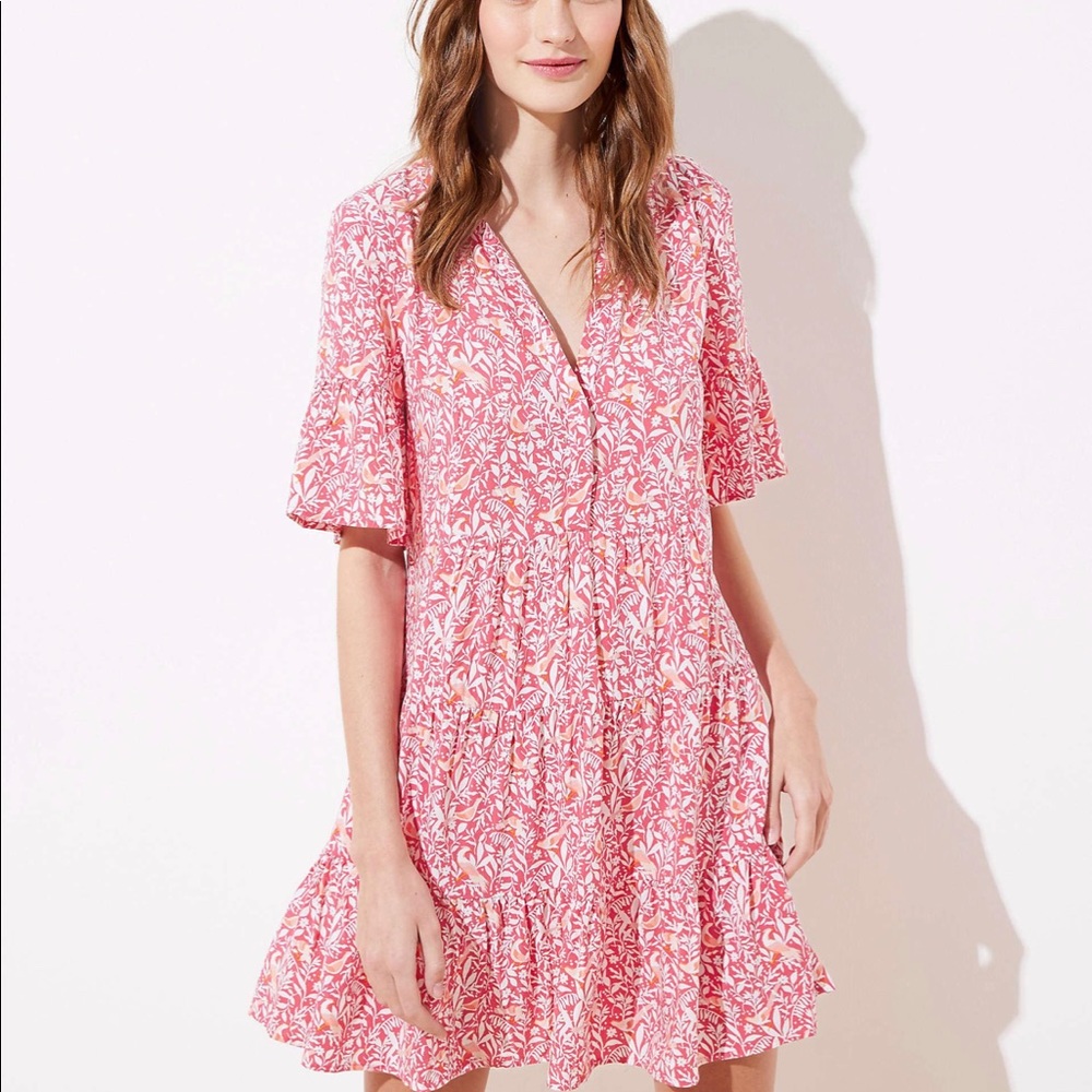 LOFT Tiered Bird Dress XS (NWT)